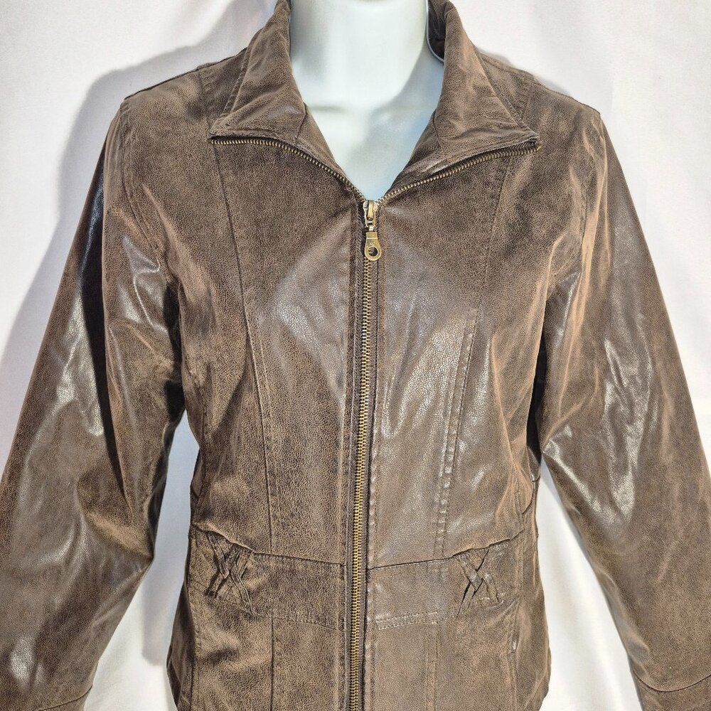 KC Collections dark brown faux leather jacket in size Medium - Picture 9 of 16